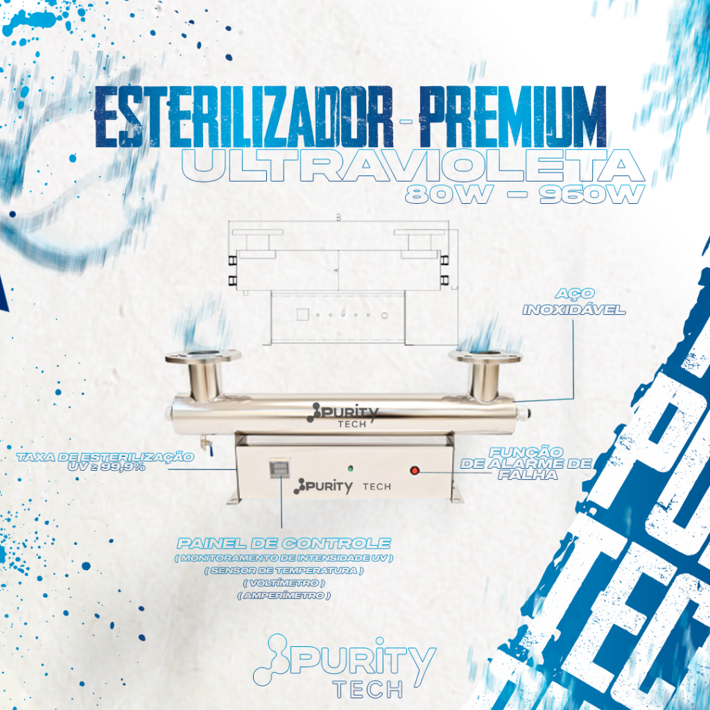 Esterilizador UV Premium Purity Tech em aço inoxidável